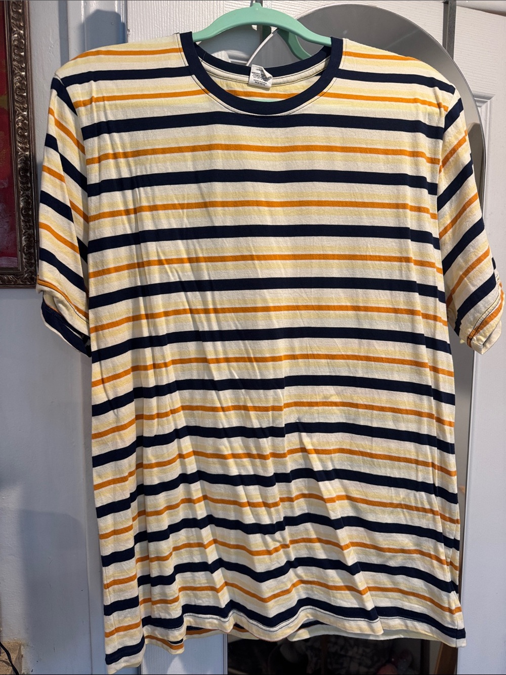 SET Active Short Sleeve Striped Tee - Navy & Yellow